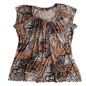 Amanda Green‎ Animal Print Top Chain Neck Mixed Media Leopard Zebra Snakeskin L
